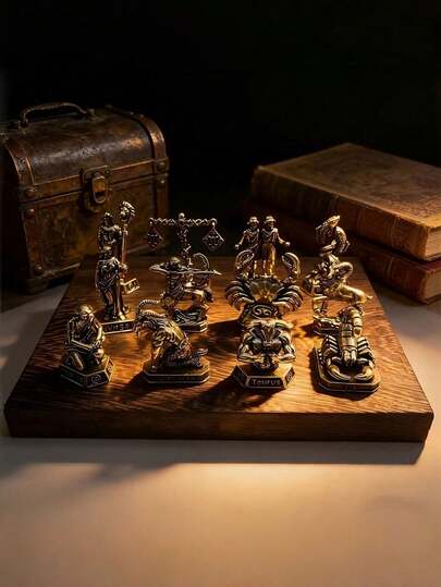 黃銅 12 星座雕像，手工黃銅小雕像家居/辦公室裝飾收藏品，適用於家居、節日和派對裝飾，高品質工藝裝飾品，聖誕節、萬聖節裝飾，辦公室客廳收藏天文藝術