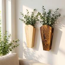 Vase mural en bois, jardinière suspendue de style bohème, convient pour les feuilles d'eucalyptus et la décoration de fleurs séchées, étagère de décoration de maison de style nordique, convient pour le salon et la chambre à coucher - A - Voir 2