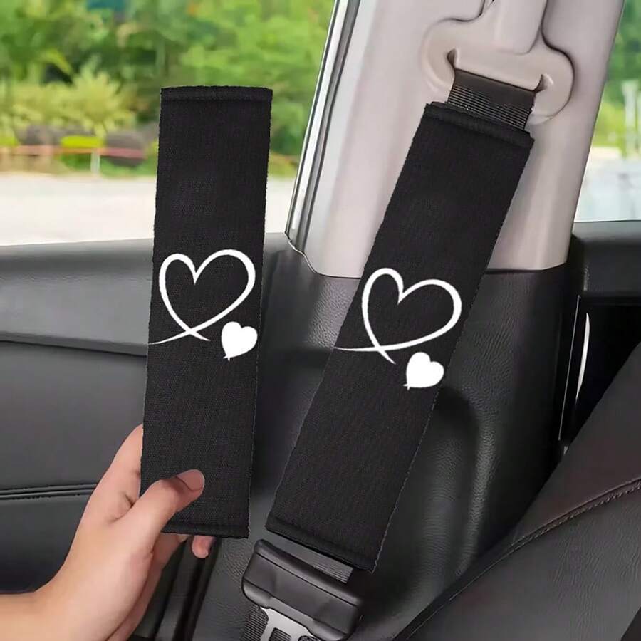 2pcs Car Heart-Shaped Seat Belt Shoulder Pads - Comfortable & Durable All-Season Use, Suitable For Driver & Passenger, Adjustable Seat Belt, Fashionable Car Interior Accessory - A - View 1