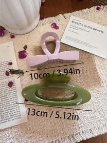 Set 2 bucăți cleme de păr din material ABS verde măsliniu și roz, semicirculare, golite, cu etichetă aurie tip os de dragon, pentru coadă jumătate ridicată, organizator pentru păr lăsat, clemă pentru ceafă, organizator pentru secționarea părului, stil relaxat, modificator de formă a capului, stil boem pastoral, textură moale, stil casual de stradă, accesorii de păr pentru ceaiul de la prânz și vacanță la plajă - Multicolor - Vizualizare 2