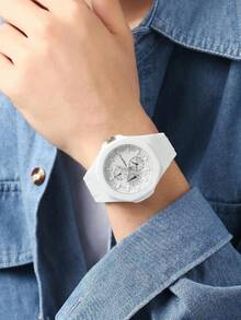 REBIRTH 1pc Women Fashionable Minimalist Casual Silicone Strap Quartz Wrist Watch, Suitable For Daily Wear - White - View 5