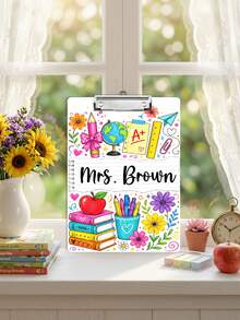 1pc Custom Teacher Name Clipboard, Personalized Teacher Clipboard, Colorful School Illustration,Teacher Appreciation Gift, Back To School,End Of Year,Gift For Preschool Elementary Educators,Desk Keepsake,Metal Clip - Multicolor - View 6