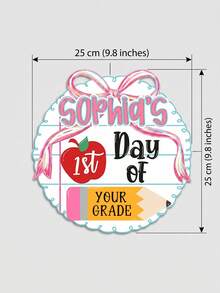 1pc Custom First Day Of School Wooden Sign,Custom Text,Personalized Scalloped Bow Apple Pencil Back To School Photo Prop Plaque,First Day Grade Keepsake Sign For First Day School Picture - Multicolor - View 6