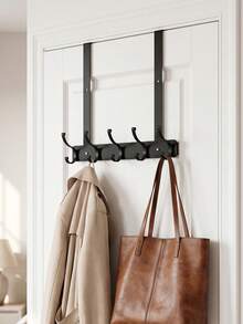 1pc Over-The-Door Coat Rack - Coat Hook Rack, No Drilling Required, Clothing Storage Rack, Entryway Door Coat Rack, Wall-Mounted Coat Hook - Black - View 2