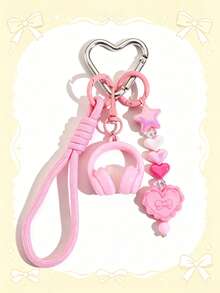 1pc Mini Earphone Keychain Woven Lanyard, Colorful Letter Bow Bag Charm - Multicolor - View 4
