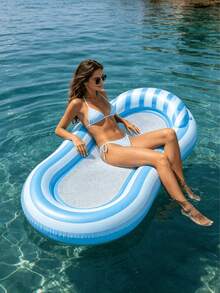 1pc Inflatable Lounge Chair, Inflatable Floating Bed, Dual-Color Patchwork Design, With Pillow, Suitable For Water, Beach, Seaside, Swimming Pool, Theme Party, Water Inflatable Float, Water Resting Seat, Pool Inflatable Float, Pool Raft, Air Pump Sold Separately - Multiple Styles - View 12