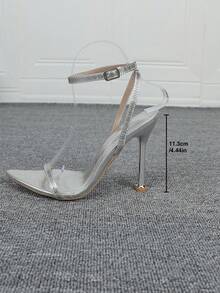 2026 Spring/Summer Fashion High Heel Pointed Toe Single Strap Sandals - Silver - View 3