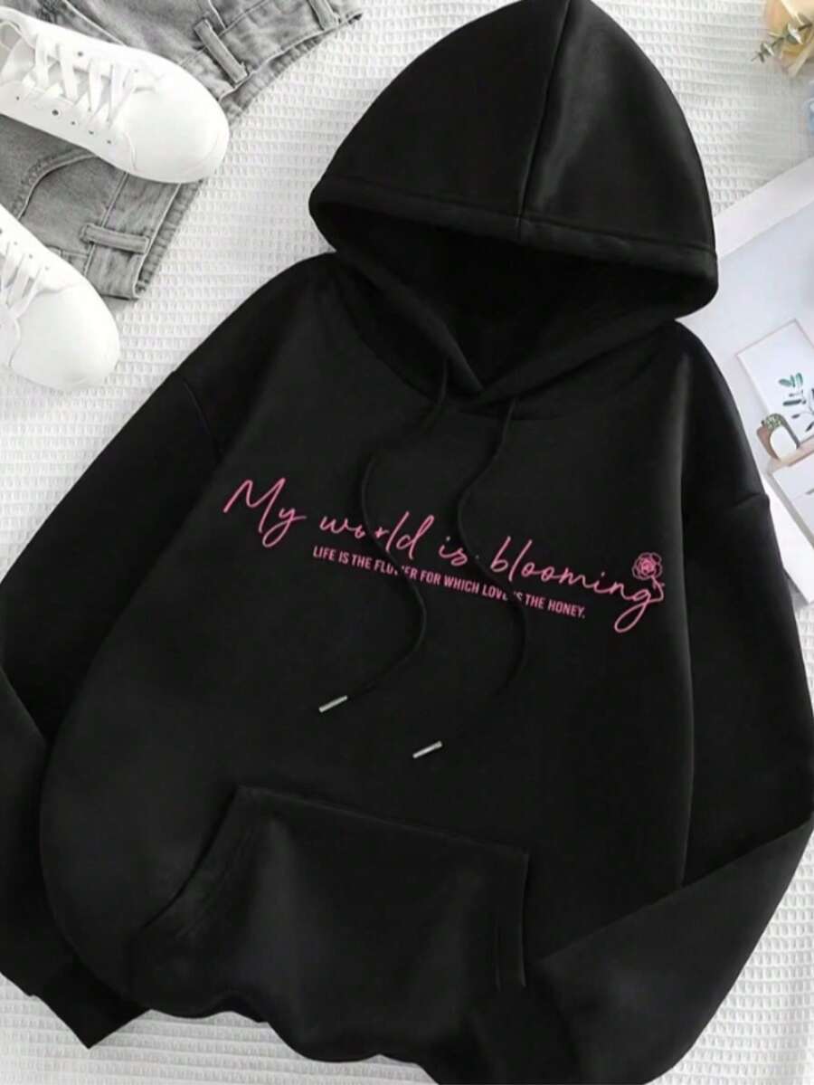 Blusa de frio feminina preta, moletom confortável, estiloso, básico premium, tecido macio e quentinho, casual, streetwear, oversized, moda jovem e versátil - Preto - Visão 1