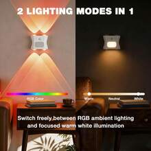 1pc/2pcs RGB Motion Sensor Wall Light, Rechargeable Magnetic Night Light, 3 Color Temperatures, Remote Control (Battery Not Included), Dimmable, Suitable For Bedroom, Hallway And Stairs - RGB Wall Light - View 4