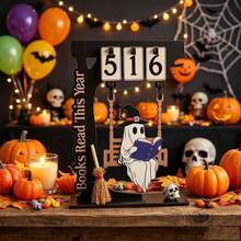 1pc Cute Ghost Swinging Desktop Decoration Halloween Wooden Reading Tracker Ghost Pumpkin Reading Counter Decoration Desktop Decoration Suitable For Wall Decoration Bookshelves, Coffee Tables, Living Rooms, Bedrooms, Creative Gifts - Multiple Styles - View 3