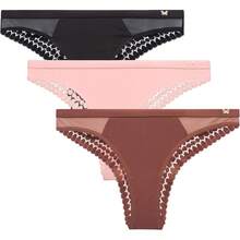 Jessica Simpson Women's Tanga Underwear - 3 Pack/6 Pack Soft Microfiber Lace Back Panties - Breathable Underwear For Women - Rose (3pk) - View 1