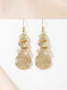 2pcs Minimalist Multi-Layer Frosted Round Gold Women's Earrings Suitable For Daily Wear, Party, Holiday Gift - Yellow Gold - View 4
