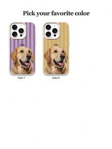1pc Customizable Pet Photo And Name Phone Case, Striped Pattern Design, Compatible With 17 Pro Max 17 Air 16E 16 Pro Max 15 14 Plus 13 12 11 S24 20 Ultra A52S A31 A21S A13 A05S Note 13 Pro Plus Note 10 Note 12C Note 13C, TPU Material, DIY Personalized Pet Portrait Custom Photo Phone Case - White - View 3
