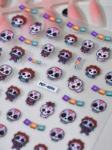 1pc Colorful Candy Skull Nail Stickers, Self-Adhesive Disposable Embossed Nail Decor, INS Style, Shiny Surface, Asymmetrical Shape, Fragrance-Free, Suitable For Theme Parties - Multicolor - View 5