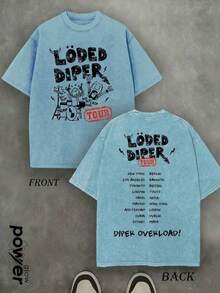Soft Casual Cotton Loded Diper World Tour Double-Sided Print Unisex Crewneck Short Sleeve T-Shirt, Loose Summer Rock Graphic Tee For Men And Women - 淺藍色 - 查看 1