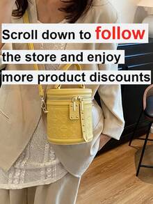 2024 Mini Red Color Contrast Handbag, Stylish Solid Color Women Cylinder Shoulder Crossbody Bag - Yellow - View 2