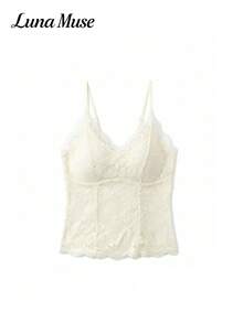 Luna Muse Lace Corset Camisole With Built-In Padding, Spaghetti Strap, High Elasticity, Slimming Fitted Corset, Autumn/Winter Layering Base Top - Apricot - View 6
