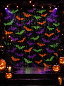 2set Halloween Colorful Bat Decorations, Suitable For Front Door, Entrance, Windows, Spooky Porch Decor Set, Indoor And Outdoor Halloween Home Decoration, Reusable, Also Suitable As Small Gifts Or Holiday Decoration Set - Multicolor - View 3