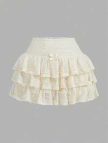 Minifalda blanca de lazo de unicolor estilo hawaiano Y2K para verano - Albaricoque - Ver 1