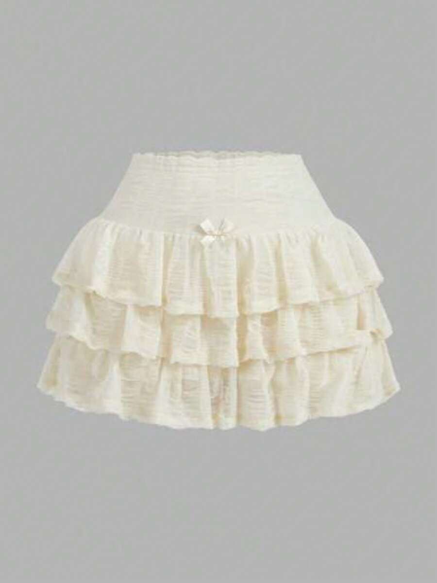 Minifalda blanca de lazo de unicolor estilo hawaiano Y2K para verano - Albaricoque - Ver 1