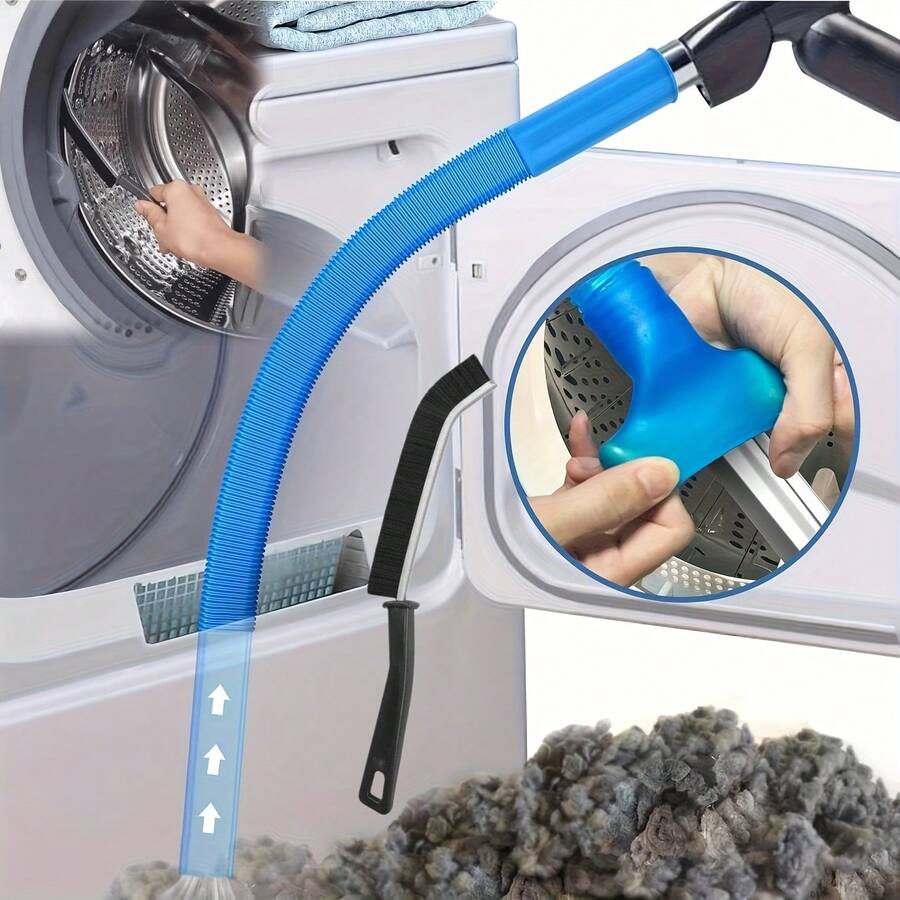 1pc Dryer Vent Cleaner Hose, Dryer Lint Vacuum Hose Attachment With Elastic Universal Connector, Dryer Vent Cleaning Tool, Vacuum Hose, Fits Most Vacuum Cleaners - Flexible Tube + Crevice Brush - View 1