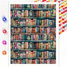 5D Full Drill Round Diamond Painting Kit, Fantasy Bookshelf And Colorful Books, 11.81x15.75 Inches (30x40cm), Adult DIY Diamond Art, Library Bookshelf Home Decor, Relaxing Handmade Gift - round diamond - View 2