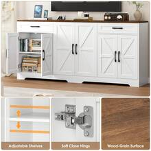 Sideboard, 180cm Large Kitchen Sideboard With 6 Barn Doors & 2 Drawers Farmhouse - 白色 - 查看 6