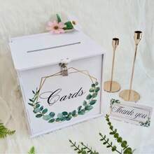 Outdoor Holiday Decor White Wedding Card Box With Lock, Acrylic Gift Card Box With Blue Floral Wreath, Wedding Reception Decoration, Graduation Birthday Bride Shower Party Decor Wallet Gift Box - 1PC - View 7