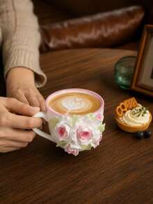 Handmade Rose Flower Embossed Mug, 3D Floral Ceramic Mug, Elegant Rose Tea Cup, Perfect Gift For Friends, Birthday, Office Coffee Mug - Multicolor - View 7