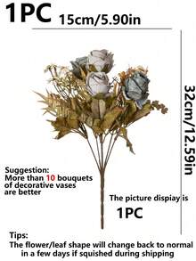 1件 12.59英吋人造玫瑰花束，刺繡球，牡丹混色花，新娘花束，婚禮裝飾，DIY花環材料，生日派對裝飾材料，居家餐飲，客廳，花瓶，戶外花園，生日禮物，秋季裝飾 - 藍色 - 查看 3
