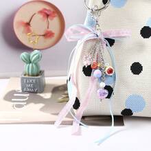1pc Daily Pastel Beaded Bag Charm, Pink And Blue Ribbon With Fruit, Suitable For Daily Use - Multicolor - View 6