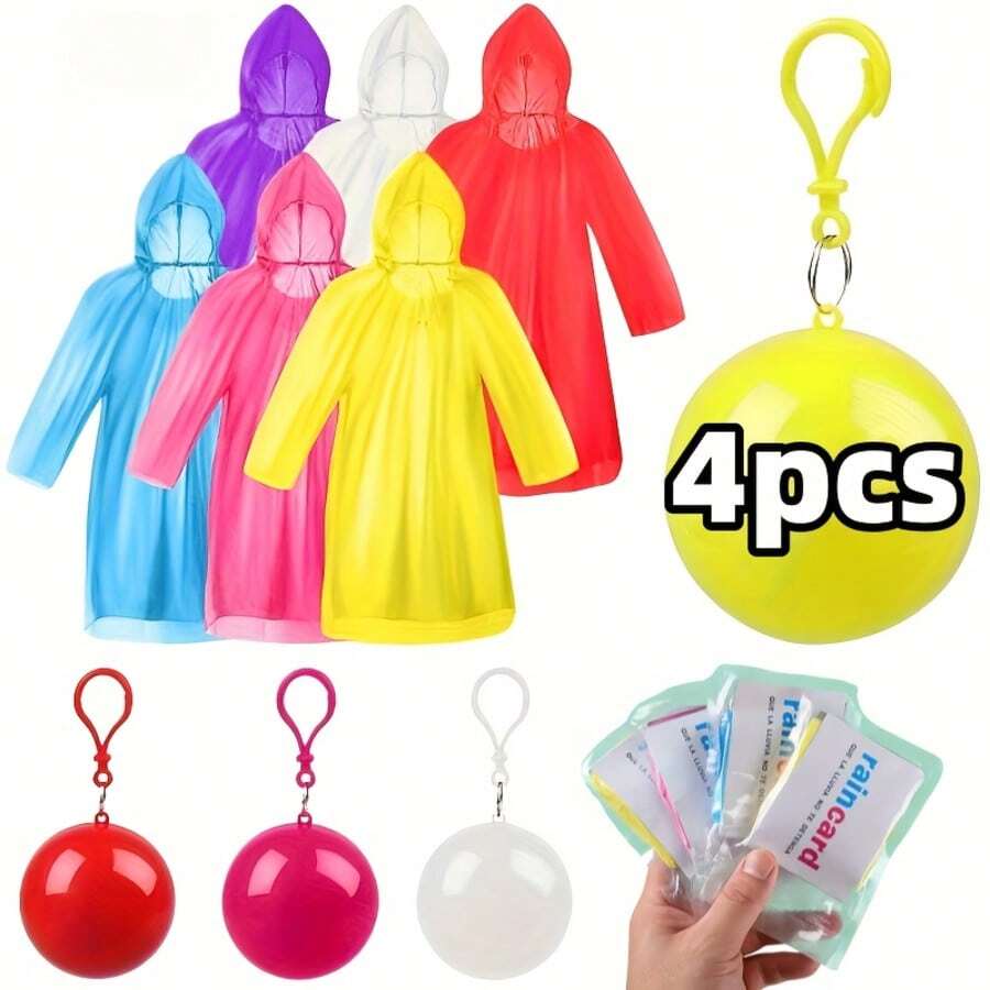 4/1pc Random Color Ball-Shaped Disposable Raincoat, Portable Compressed Ball-Style Thickened Rain Poncho For Adults, Outdoor Travel Emergency Raincoat