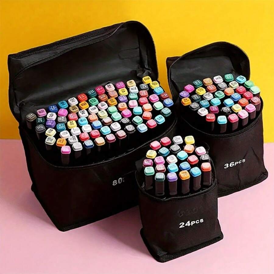 Dual-Tip Marker Art Set With Storage Bag - Back To School Supplies, Dual-Tip, Sketching Illustration Coloring Markers, Fine Point Alcohol-Based, Perfect For Artists And Hobbyists, Multicolor - 24/36/48/60pcs Available