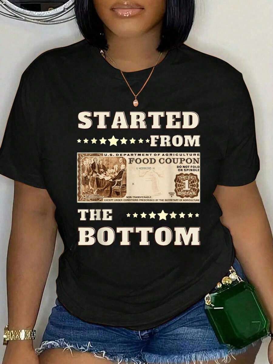Impala Camiseta 100% Algodón con Estampado de Cupones de Alimentos, Unisex, Clásica, Cómoda, de Cuello Redondo y Talla Grande - Negro - Ver 1
