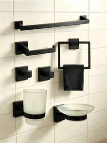 7-Piece Thickened Stainless Steel Square Tube Bathroom Storage Rack Set, Towel Ring, Towel Bar, Multi-Function Coat Hook, Bathrobe Hook, Toilet Paper Holder - Multicolor - View 13