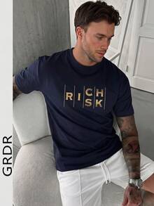 GRDR 男士时尚印花宽松短袖T恤 | 精致设计 | 夏季必备 | 百搭易配 | 展现你的风格 - 藏蓝色 - 查看 1