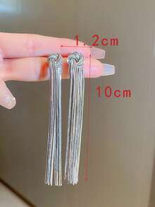 1 Pair Metal Style Copper Long Tassel Earrings For Women Banquet - Silver - View 3