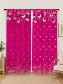 2pcs Fuchsia Sequin Diamond Curtains,Sparkling Bow Rod Pocket Drapes,Y2K Style Bedroom Decor,Modern Luxury Living Room Curtains,Bling Glitter Window Treatments,Party Home Decor - Multicolor - View 15