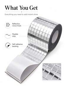 1pc Silver/Gold/Rose Gold Self-Adhesive Real Glass Mosaic Tiles, 5x5mm Mini Square Disco Tile Stickers, Suitable For DIY Crafts, Disco Party, Home Decor, Disco Ball, Vase, Cup, Frame And More - Disco Patch - View 6