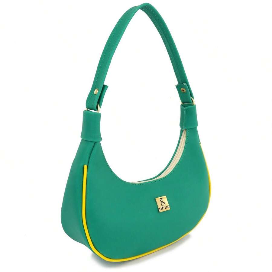 Women's Half-Moon Tote Shoulder Bag, Small, Sophisticated, Minimalist, Soft Leather - 綠色 - 查看 1