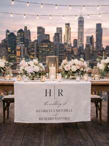 1pc Customized Text Wedding Table Runner - Personalized Surname Linen Banner Sweet Table Decor Elegant Wedding Decoration Romantic Gift For Groom And Bride Suitable For Valentine's Day Anniversary Engagement Bridal Shower Wedding Celebration - Multicolor - View 1