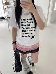 Y2K 女款夏季新款休閒復古英文字母印花短袖情侶 T-shirt 上衣 白色 - 白色 - 查看 2