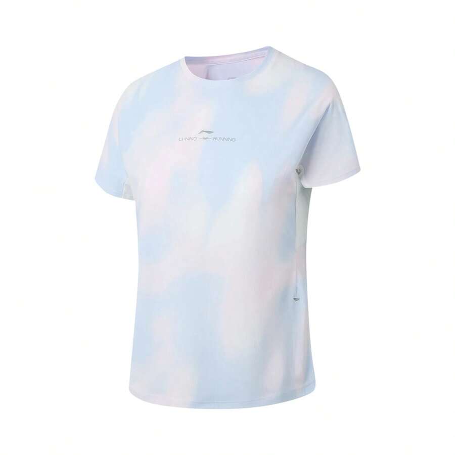 Camiseta reflectante de secado rápido Li-Ning para mujer ATSW146, top transpirable y fresco para correr & fitness - Impresión de base completa en blanco/malvavisco - Ver 1