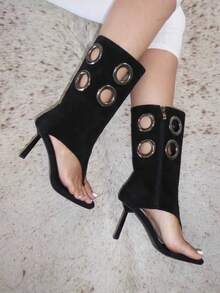 2026 New Kitten Heel Ruched Knee-High Boots Pointed Toe Over-The-Knee High Shaft Boots Vintage Wide Leg Rider Boots - Black - View 3