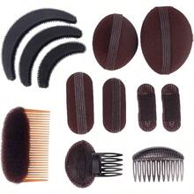 Peine para cabello, herramienta de volumen y almohadillas de pelo falso, 12 piezas, marrn - Café, 12 unidades. - Ver 5
