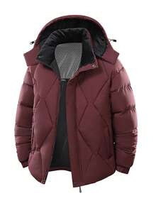 Men's Autumn/Winter Detachable Hooded Jacket Coat, Padded Thickened Casual Versatile Padded Coat, Suitable For Daily Outdoor Travel And Commuting - Burgundy - View 2