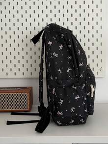 Bolso versátil de moda para mujer con estampado floral pequeño, combinación de mochila doble, mochila escolar para estudiantes - Marrón - Ver 3