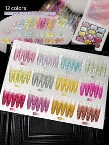 XEIJAYI 12 Colores Esmalte de Uñas Gel con Patrón de Purpurina y Piedras Brillantes de Alta Saturación Semisólido, Adecuado para Uso Especial en Salones de Uñas - Multicolor - Ver 8