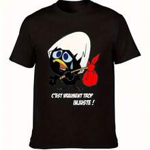 Round Neck Cartoon Print T-Shirt, Men's T-Shirt, Calimero, Women's T-Shirt Version, Soft, Comfortable, Suitable For Leisure Sports - 黑色 - 查看 1