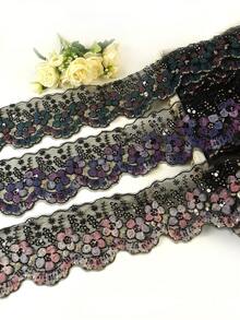 1 Yard, 2 Yard, Tersedia 9 Warna, Kain Organza Potongan Bordir Komputer Baru dengan Aksesoris Bordir, Manik-manik Tabung, Potongan Kristal, Kain Jala, Renda Bunga Gradien yang Indah, Lebar: 13cm/5.12in - A - View 13
